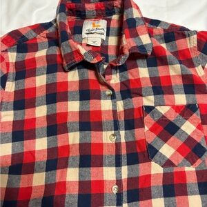 Field & Stream Red Navy Cream Plaid Button-Down Shirt
